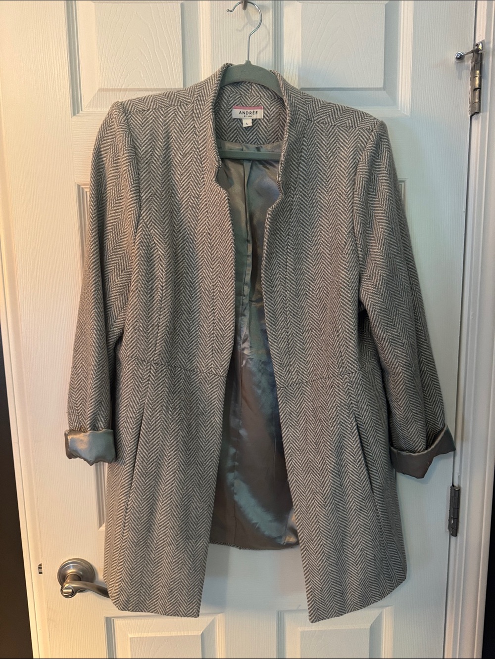 Andree Khaki Green Herringbone Collarless Blazer - Women’s Large